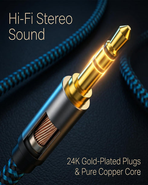 Hftywy 5ft/1.5M, 3.5mm 3.5mm Aux Cord Nylon Braided Audio Cable Headphone Cable Male to Male Aux Cord for Car
