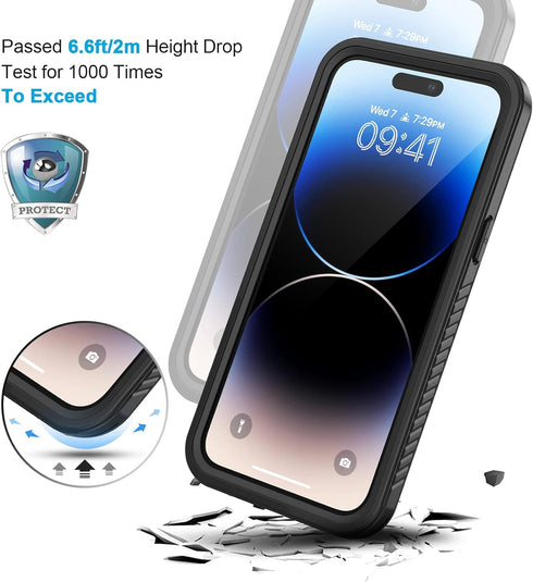 Lanhiem Waterproof Case for iPhone 14 Pro Max, IP68 Dustproof with Built-in Screen Protector, Rugged Shockproof Cover