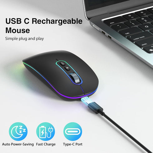 cimetech Bluetooth Mouse, Wireless Rechargeable Mouse with Dual Mode (Bluetooth 5.1 and 2.4G), Compatible with iPad, PC