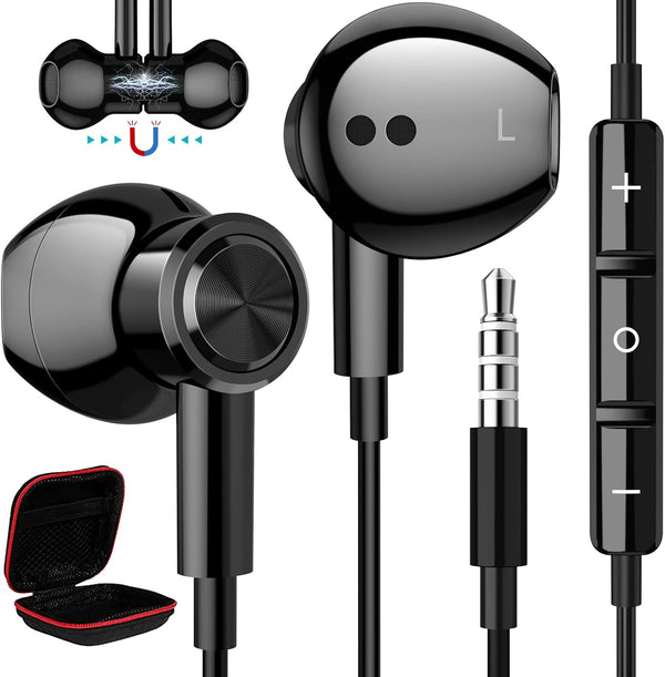 Wired 3.5mm Earbuds with Microphone, Noise-Canceling HiFi Stereo for Samsung A25, A15, A03s, S10, Note 9, Moto, Switch,