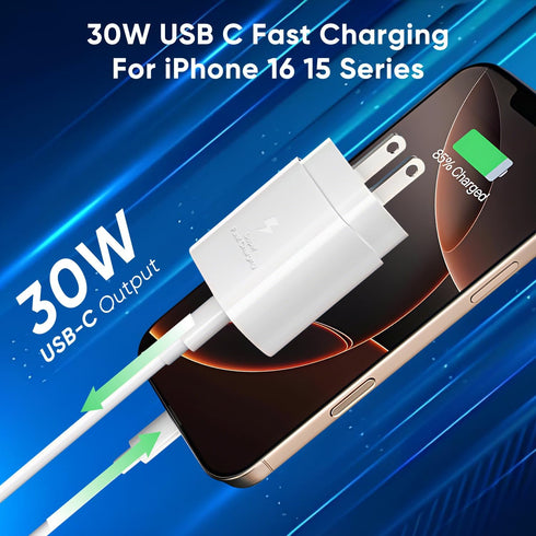 iPhone 16 15 Fast Charging Charger, 30W USB C Block with 10FT Cable for iPhone 15 16 Plus Pro Max