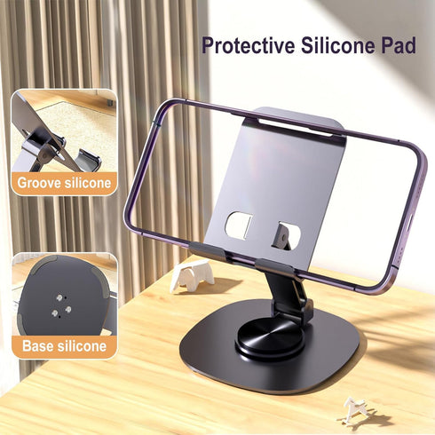 360° Rotating Phone Holder for Desk, Portable & Foldable Cell Phone Stand for Office & Kitchen, Adjustable Tablet Stand