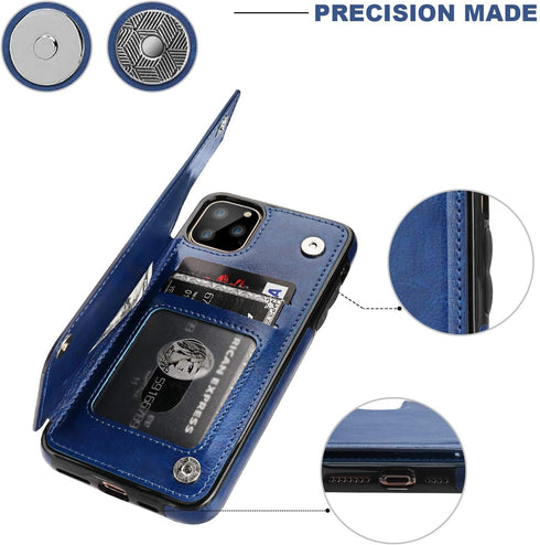 for iPhone 11 Pro Max Wallet Case with Card Holder, OT ONETOP PU Leather Kickstand Case, Blue