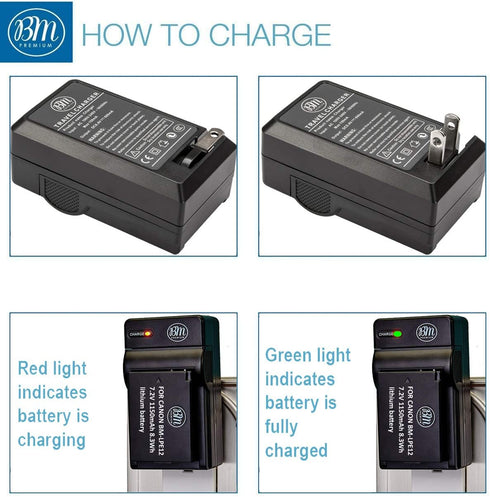 BM Premium LP-E12 Battery and Charger Kit for Canon EOS-M, EOS M2, M10, M50, M50 Mark II, M100, M200, SX70 HS
