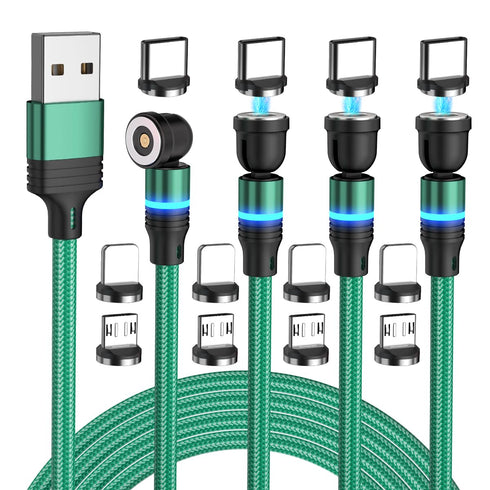 Magnetic Charging Cable with LED 4Pack, Rotation Magnetic Phone Charger Compatible with Micro Type C and iProduct