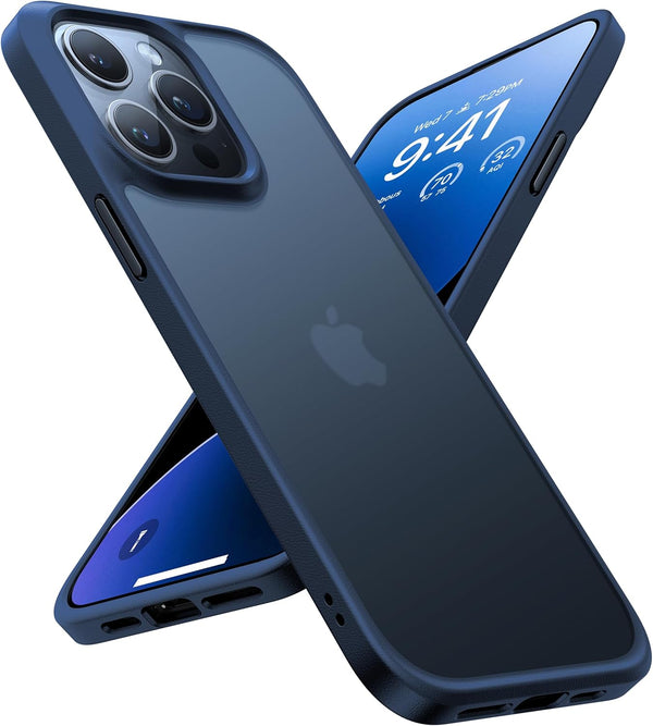 TORRAS iPhone 15 Pro Max Case - Navy Blue Titanium, Slim Shockproof, 12FT Military Grade, Translucent Matte Hard Back.