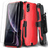 iPhone XR Phone Case with Shockproof Belt Clip Kickstand & 2X Tempered Glass Screen Protector, Heavy Duty Red Cover