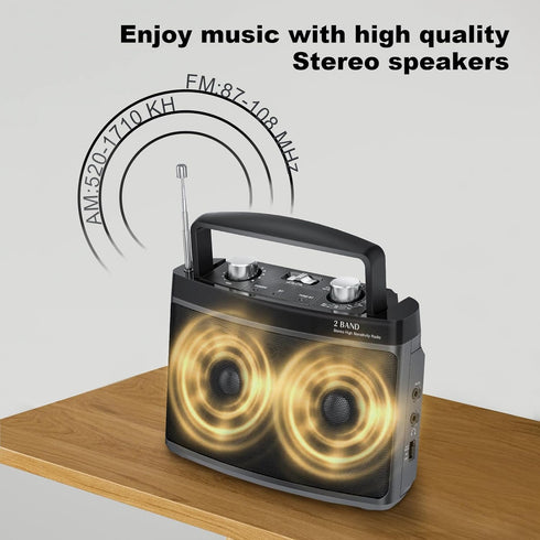 Portable AM FM Radio with Best Reception, Transistor Radio with Bluetooth, Wall or Battery Powered, Small Radio for