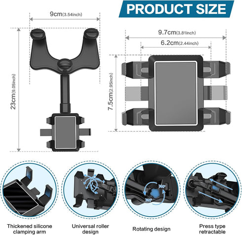 360°Rotatable and Retractable Car Phone Holder Car Rearview Mirror Bracket,Multifunctional Adjustable Universal Phone Holder,Universal Phone GPS Holder Phone Mount Holder for All Smartphones and Car