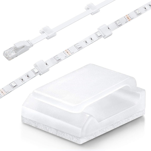 Cable Tidy Management Self Adhesive Cable Clips, 100 Pack Clamps for Fixing LED Light Clips (10mm Wide Strip)