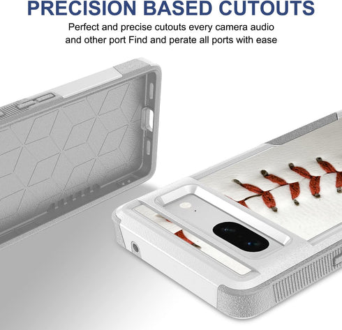 Google Pixel 7 Case, Baseball Sports White Pattern Shock-Absorption Hard PC and Inner Silicone Hybrid Dual Layer Armor