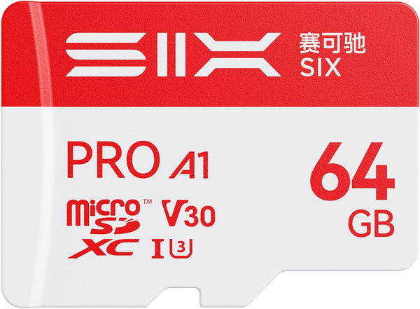 SIX M100 64GB Micro SD Card Read Up to 100MB/s - A1, U3,