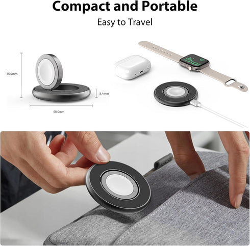 5W Fast Wireless Charger for Apple Watch, Aluminum Alloy Portable Magnetic Charging Station with USB-C Cable