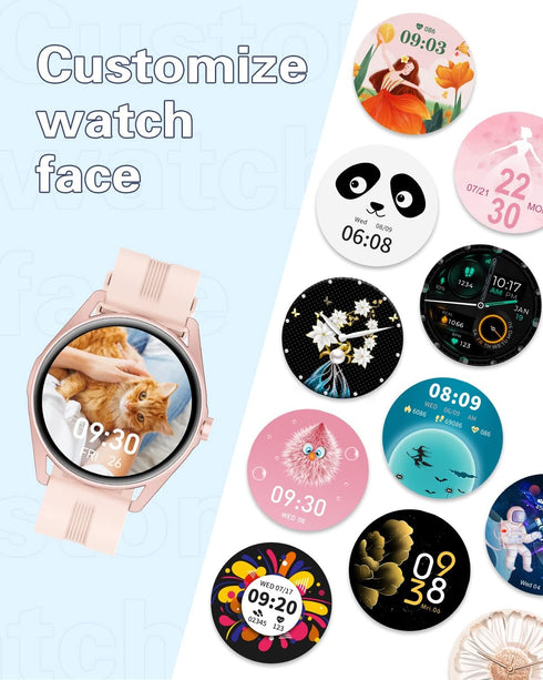 HUAKUA Smart Watches for Women & Men, Compatible with iPhone/Android, Round Fitness Tracker, Waterproof Pink