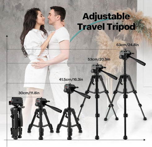Kalofaye 25" 3 Mini Tripod for Camera & Phone, Aluminum Alloy Portable Tabletop Tripod with Way Pan Tilt Head, Handle