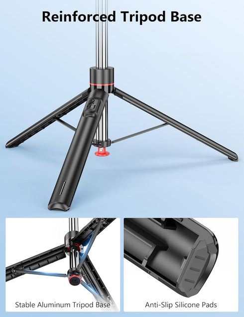 qirita 70" 1/4" Extendable Selfie Stick Tripod, Automatic Phone Tripod with Magnetic Remote & Screw, Lightweight Travel