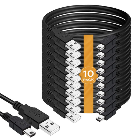 Durable Mini USB to USB Cable - 10-Pack, 3-Feet, Fast Charging, Compatible