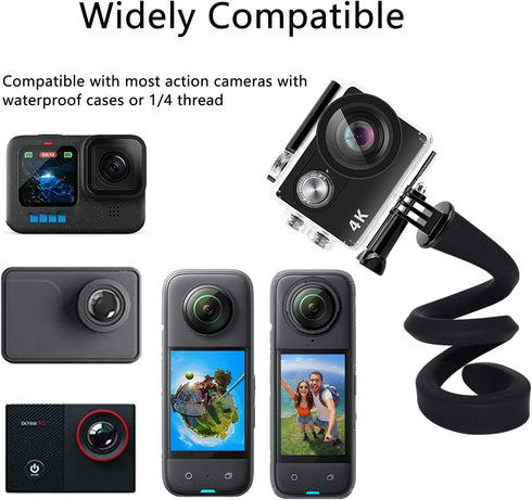Gooseneck Flexible Twist Camera Mount Phone Clamp Holder Compatible with 2.32-3.93'' Smartphone, GoPro Hero 12/11/10/9/8/Akaso EK7000/Insta360 X4/X3/X2 and More Action Camera, Black, 16.5Inch