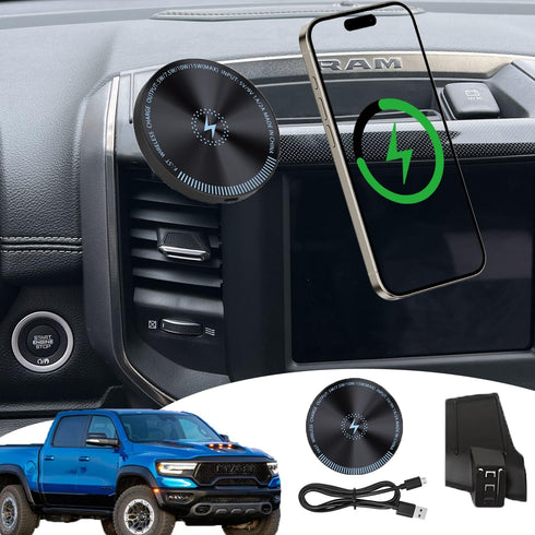 Dodge RAM Phone Mount 15W Fast Wireless Charger for 2024 RAM, Custom Fit Phone Holder for 5 and 8.4 inch Screen