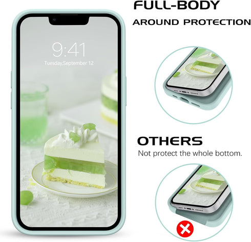 DOMAVER Liquid Silicone Case for iPhone 13, Soft Gel Rubber Microfiber Lining, Shockproof Protective Cover, Light Green
