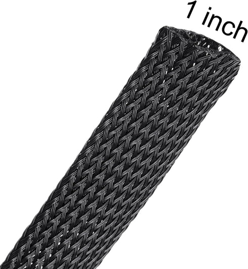 uxcell 50 Ft Expandable Braided Cable Sleeve, 1 Inch PET Wire Management Protector, Black