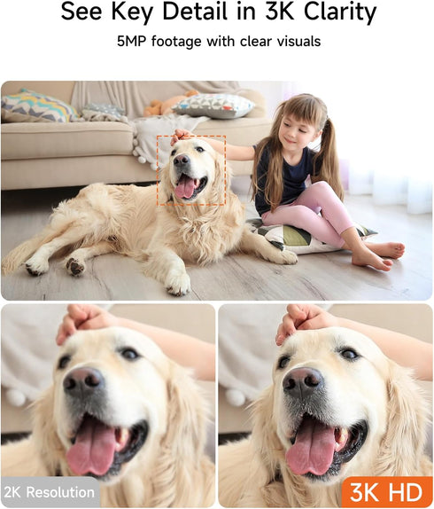 CINMOORE 5G 3K 2-Way 2.4G/5G Pet Camera Indoor with Phone App, Cat Dog Cameras with Speaker, Pan-Tilt WiFi Baby Monitor