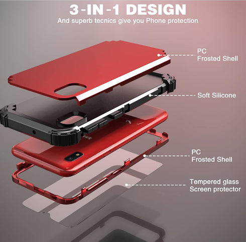 IDweel for Galaxy A10E Case with Tempered Glass Screen Protector, Hybrid 3 in 1 Shockproof Slim Heavy Duty Cover