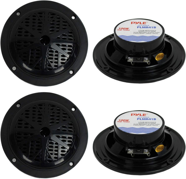 Pyle 4 PLMR41B 4" 200W Dual Cone Waterproof Marine Boat Stereo Speakers, 2 Pairs