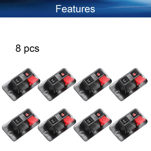 Heyiarbeit 8Pcs 2-Way Speaker Terminal Block Spring Push Release Connector 2 Position Amplifier Clamp Test Clip