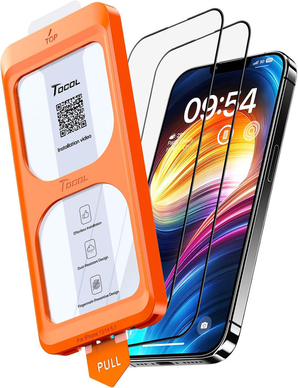 TOCOL for iPhone 14 Screen Protector, 9H+ Hardness Tempered Glass Full Coverage, Easy Installation (2 Pack) with True