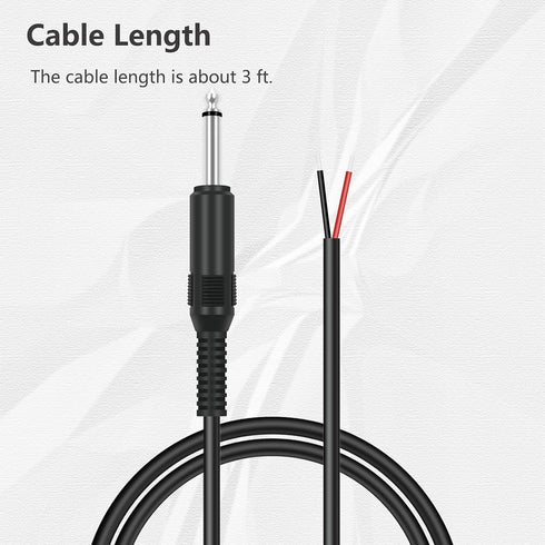 2 Pack 3ft Audio Cable Speaker Wire to 6.35mm 1/4 inch TS Mono Male Plug Adapter Connector to Bare Wire