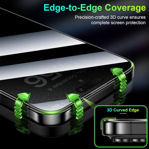 Esanik 2 Pack Privacy Screen Protector for iPhone 15 Pro Max 6.7'' - 360° Anti-spy, 9H Tempered Glass, Installation