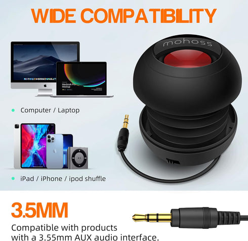 Mini Bass Speaker, mohoss Portable Plug-in Speaker with 3.5mm Aux Audio Input for Smartphones, Laptop