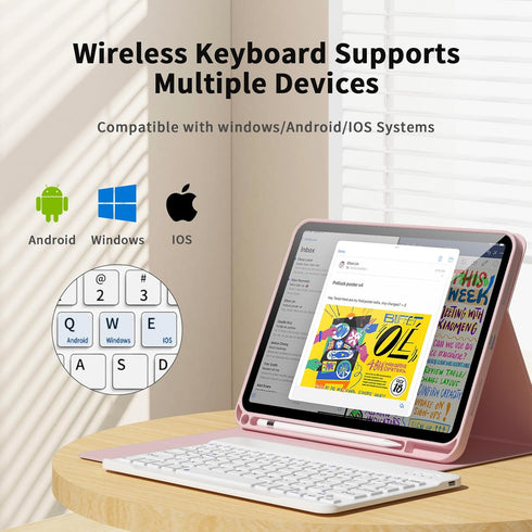 kenke Keyboard Case for iPad 10th Generation 10.9 Inch (2022), Smart Folio Cover with Detachable Wireless Keyboard,
