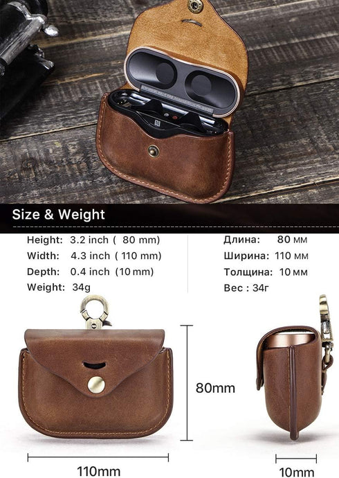 Compatible with So-ny WF-1000xm3 Case, Personalized Leather Case with Carabiner, Shockproof Cover (Brown)