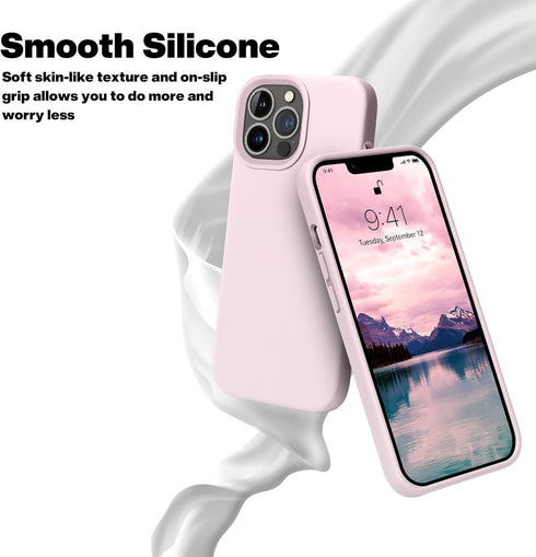 OTOFLY iPhone 13 Pro Case - Slim Liquid Silicone, Shockproof, Anti-Scratch Microfiber Lining, 6.1" (Ice Pink)