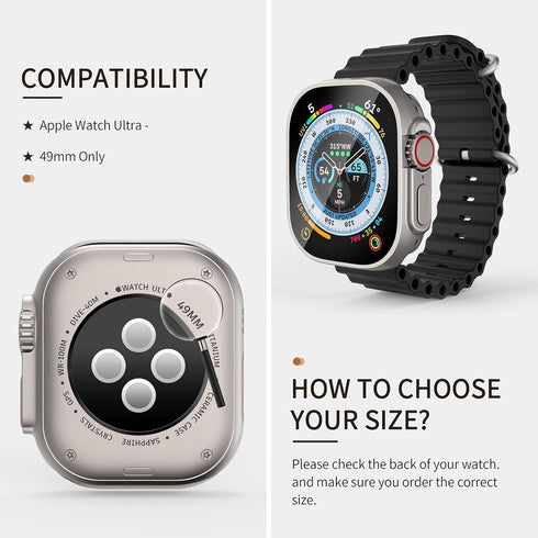 (2 in 1) Waterproof Case Compatible for Apple Watch Ultra/Ultra 2, Tempered Glass Protective PC Face Cover & Back Bumper