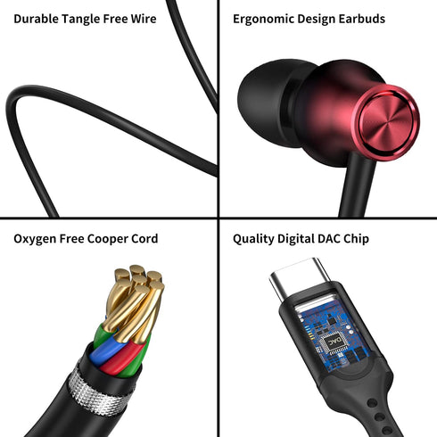 USB C Headphone for iPhone 15 Pro Max, Samsung S24 Plus, Galaxy Z Flip, Type C Earphone, Noise Canceling Bass Wired