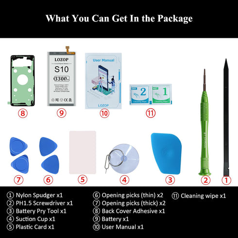 S10 Battery Replacement Kit for Samsung Galaxy S10 SM-G973U/U1/F/W/X, with Repair Tools Kit