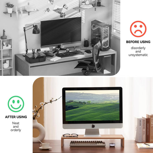 KIRIGEN Monitor Stand Wooden, Desk Stand for Computer/Laptop/TV Printer, Desktop Workspace Platforms Stands, Natural