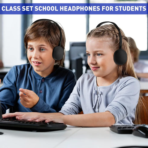 Konohan 18 Pack Kids Headphones Bulk | Classroom Set of Adjustable 3.5mm Wired Headphones for School
