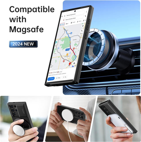 FUNMIKO for Samsung Galaxy S22 Ultra Case with Sliding Camera Lens Cover - Wireless Charging Compatible - Magnetic Kickstand - Shockproof Protective Phone Case 6.8" for Men Women Girls - Black
