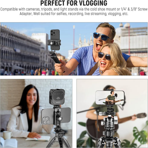 NEEWER Metal Phone Tripod Mount Adapter with Arca QR Base, Cold Shoe, 360° Swivel, Compatible with iPhone 15 Pro