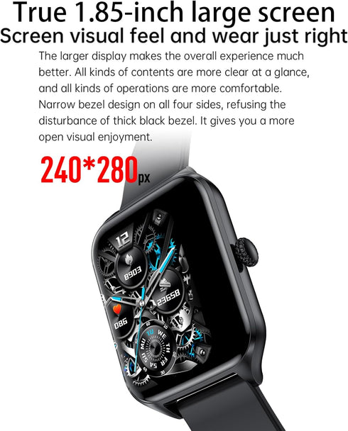 Smart Watch for Men Women, 1.85" Fitness Tracker with Heart Rate, Blood Oxygen, Pedometer, 100+ Sport Modes, Black