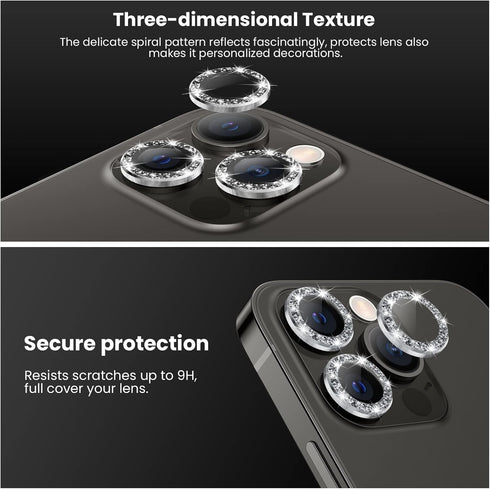 Tensea Camera Lens Protector for iPhone 13 Pro/Pro Max, 9H Tempered Glass Cover with Metal Individual Ring