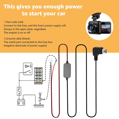 MONDGE 3-in-1 12V-24V 5V 13FT Hard Wire Kit USB-C & Micro/Mini USB Hardwire Kit for Dash Cams to Car Dash Camera Power