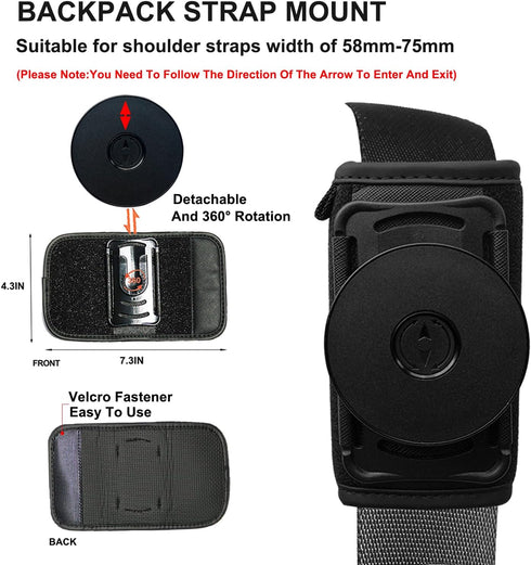 EZHIZHEYU Backpack Magnetic Cellphone Holder For Strap - Phone Shoulder Strap Clamp Mount with Phone Protected Lanyard