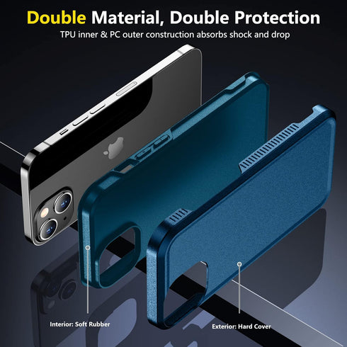 SPIDERCASE Heavy Duty Shockproof Case for iPhone 14/15, Sea Blue, 15 FT Drop Protection, Non-Slip, 2 Pack Protectors.