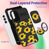 (2in1 Cute Girls Sunflower Kawaii Aesthetic Case for Samsung A14 5G, Black Design with Camera Cover and Ring Stand