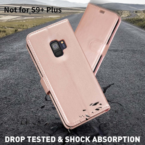 MONASAY Wallet Case for Galaxy S9 - 5.8-inch Flip Folio Leather Cover with Screen Protector and RFID Blocking, Rosegold